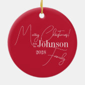 Frohe Weihnachtsfamilie Modernes Rot Keramik Ornament (Hinten)