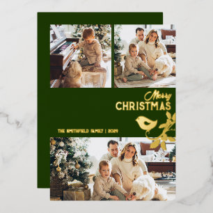 Frohe Weihnachtsfamilie Multi-Foto Gold Folien Feiertagskarte
