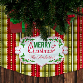 Frohe Weihnachtsfamilie Name Elegantes Muster Polyester Weihnachtsbaumdecke