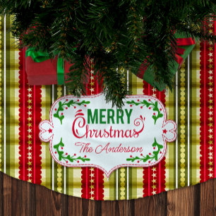Frohe Weihnachtsfamilie Name Elegantes Muster Polyester Weihnachtsbaumdecke