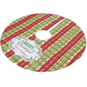 Frohe Weihnachtsfamilie Name Elegantes Muster Polyester Weihnachtsbaumdecke (Schrägansicht)