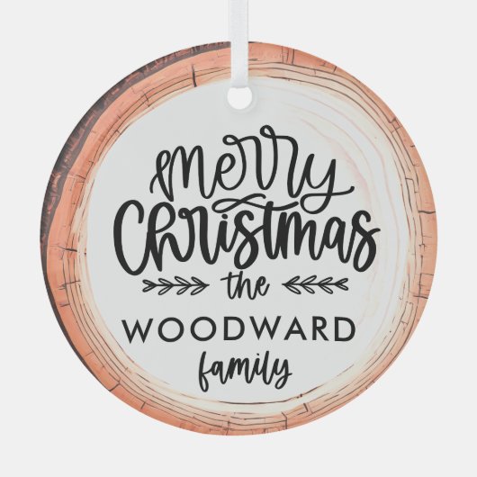 Frohe Weihnachtsfamilie Name Keepake Tree Ornament Aus Glas (Vorderseite)