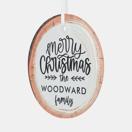 Frohe Weihnachtsfamilie Name Keepake Tree Ornament Aus Glas (Vorderseite links)