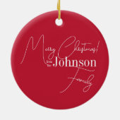 Frohe Weihnachtsfamilie Name Red Keramik Ornament (Hinten)