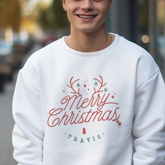 Frohe Weihnachtsfamilie Name Reindeer Holiday Sweatshirt
