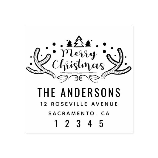 Frohe Weihnachtsfamilie Name Rücksendeadresse Gummistempel (Prägung)