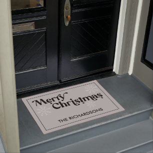 Frohe Weihnachtsfamilie Name Snowflakes Grau Fußmatte