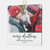 Frohe Weihnachtsfamilie/Paare-Namen 2-Foto Keramikornament (Links)