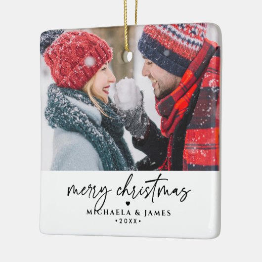 Frohe Weihnachtsfamilie/Paare-Namen 2-Foto Keramikornament (Links)