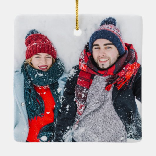 Frohe Weihnachtsfamilie/Paare-Namen 2-Foto Keramikornament (Rückseite)