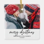Frohe Weihnachtsfamilie/Paare-Namen 2-Foto Keramikornament (Vorderseite)