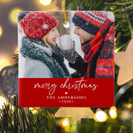 Frohe Weihnachtsfamilie/Paare-Namen 2-Foto Keramikornament