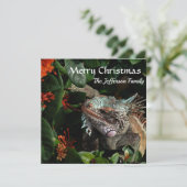 Frohe Weihnachtsfamilie Pet Iguana Custom Card (Stehend Vorderseite)