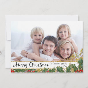 Frohe Weihnachtsfamilie Portrait Gold Glitzer Foto Feiertagskarte