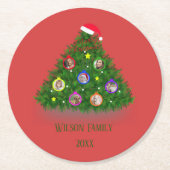 Frohe Weihnachtsfamilie Tree Runder Pappuntersetzer (Vorderseite)