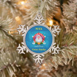 Frohe Weihnachtsfamilie und erste Schneeflocken Zinn-Ornament