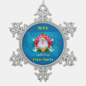 Frohe Weihnachtsfamilie und erste Schneeflocken Zinn-Ornament (Vorderseite)