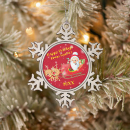Frohe Weihnachtsfamilie und erste Schneeflocken Zinn-Ornament