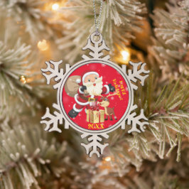 Frohe Weihnachtsfamilie und erste Schneeflocken Zinn-Ornament
