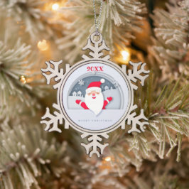 Frohe Weihnachtsfamilie und erste Schneeflocken Zinn-Ornament