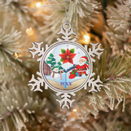 Frohe Weihnachtsfamilie und erste Schneeflocken Zinn-Ornament