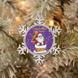 Frohe Weihnachtsfamilie und erste Schneeflocken Zinn-Ornament