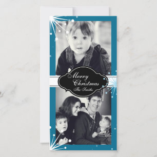 Frohe Weihnachtsfamilie Zwei Foto-Card Weiß Blau Feiertagskarte