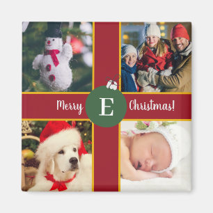 Frohe Weihnachtsfamilien Foto Collage Monogramm Magnet