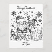 Frohe Weihnachtsfarbe Me | Snowman und Reindeer Postkarte (Vorderseite)