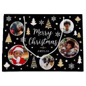 Frohe Weihnachtsfeier Bäume Foto Name Black Große Geschenktüte (Vorderseite)