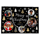 Frohe Weihnachtsfeier Bäume Foto Name Black Große Geschenktüte (Rückseite)