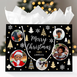 Frohe Weihnachtsfeier Bäume Foto Name Black Große Geschenktüte