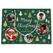 Frohe Weihnachtsfeier Bäume Foto Name Grün Große Geschenktüte (Vorderseite)