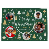 Frohe Weihnachtsfeier Bäume Foto Name Grün Große Geschenktüte (Rückseite)