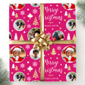 Frohe Weihnachtsfeier Bäume Foto Name Rosa Geschenkpapier