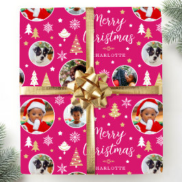 Frohe Weihnachtsfeier Bäume Foto Name Rosa Geschenkpapier