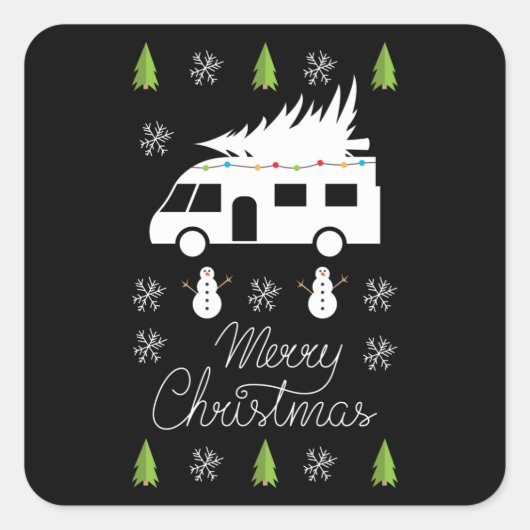 Frohe Weihnachtsfeier Camper Motorhome Geschenk Quadratischer Aufkleber (Vorderseite)