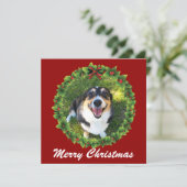 Frohe Weihnachtsfeier Custom Dog Foto Feiertagskarte (Stehend Vorderseite)