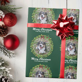 Frohe Weihnachtsfeier Custom Dog Foto Green Geschenkpapier
