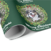 Frohe Weihnachtsfeier Custom Dog Foto Green Geschenkpapier (Rolleneckpunkt)