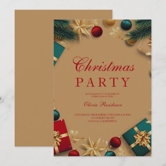 Frohe Weihnachtsfeier Einladung (Vorne/Hinten)