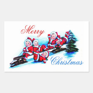 Frohe Weihnachtsfeier - Elfen Rodeln im Schnee Rechteckiger Aufkleber