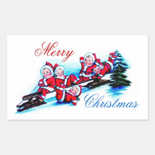 Frohe Weihnachtsfeier - Elfen Rodeln im Schnee Rechteckiger Aufkleber (Vorderseite)