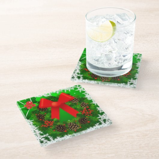 Frohe Weihnachtsfeier Glasuntersetzer (Schrägansicht)