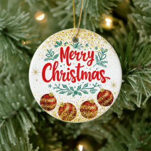 Frohe Weihnachtsfeier Glitter Keramik Ornament