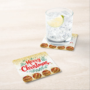 Frohe Weihnachtsfeier Glitter Rechteckiger Pappuntersetzer