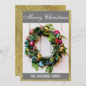 Frohe Weihnachtsfeier Grau & Gold Glitzer Feiertagskarte (Vorne/Hinten)