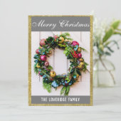 Frohe Weihnachtsfeier Grau & Gold Glitzer Feiertagskarte (Stehend Vorderseite)