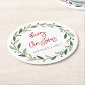 Frohe Weihnachtsfeier Handgeschriebene Familie fes Runder Pappuntersetzer (Angewinkelt)