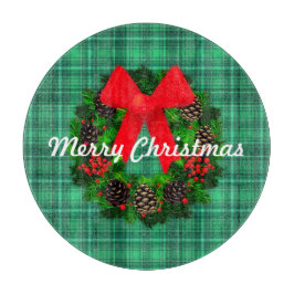 Frohe Weihnachtsfeier Kariert Retro Holiday Round Schneidebrett